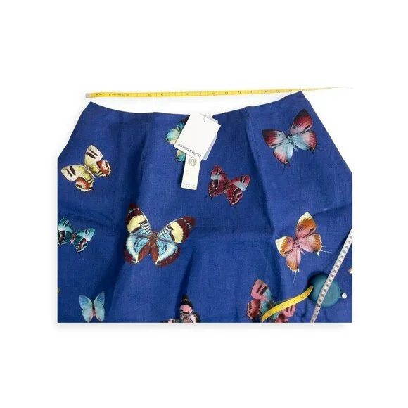 Anthropologie Linen Butterfly Print Skirt SZ 12 Boho Coquette Charm - Picture 8 of 10